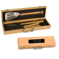 Bamboo BBQ Tool Gift Set - Laser Engraved Flexibrass Plate